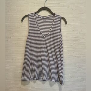 Madewell Purple and White Striped V-Neck Tank Top size small